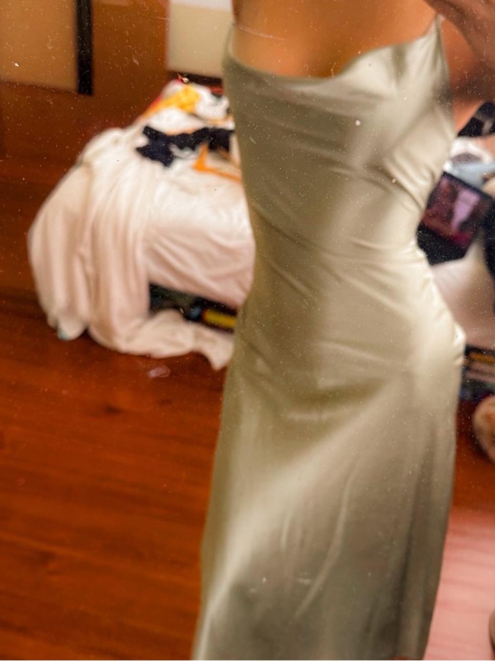 H&M Satin Slip Midi Dress in Shimmery Champagne Color